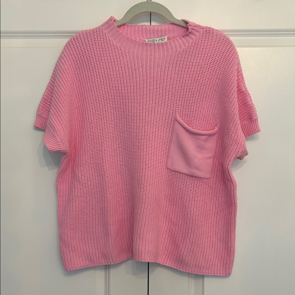 She + Sky Pink Knit Short-Sleeve Top